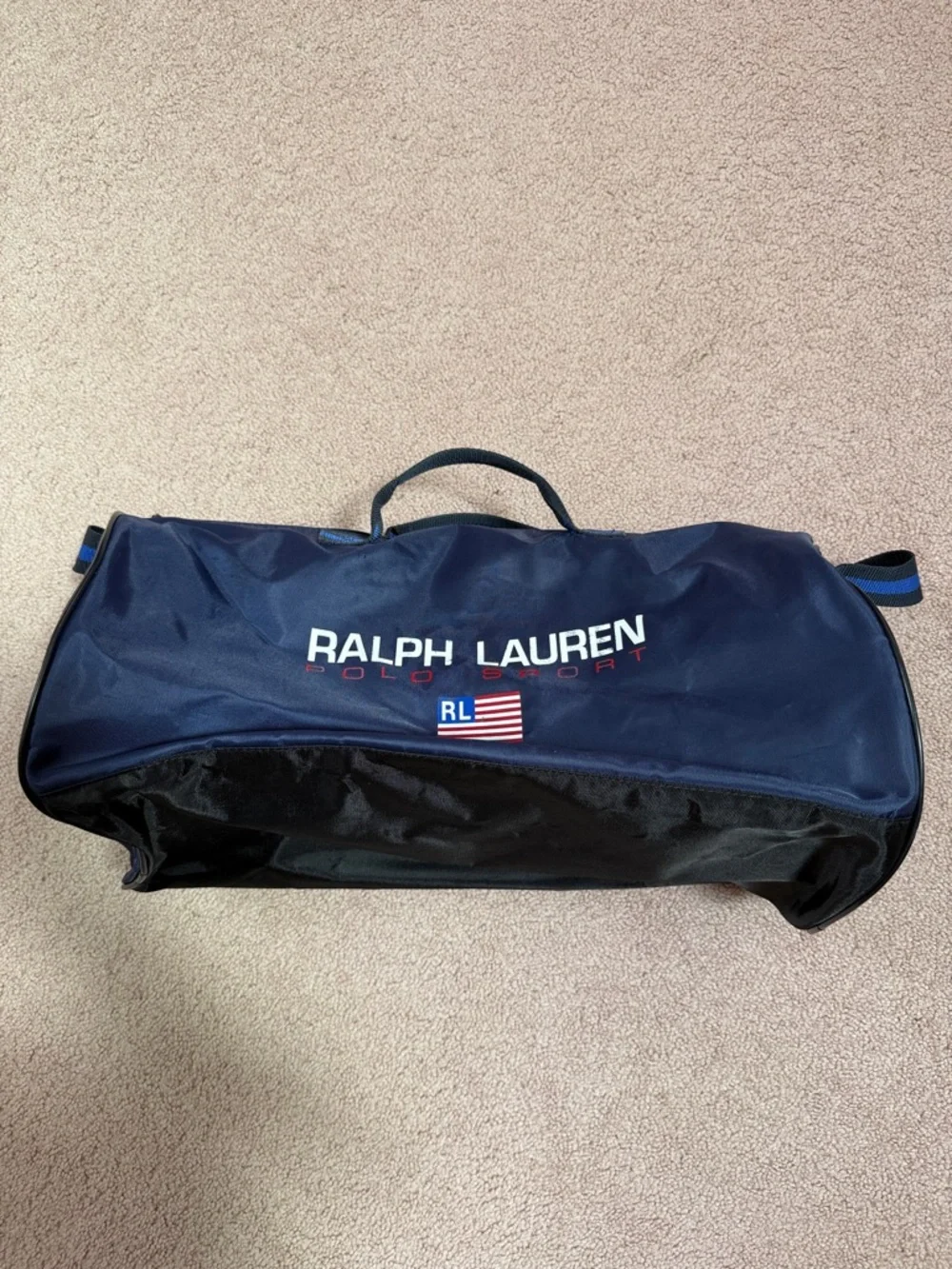 Ralph Lauren Polo Sport Navy Duffel Bag with RL Flag Logo Vintage